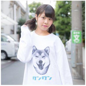 Rustic Charm Women's Japanese Crewneck Wolf Sweater in White